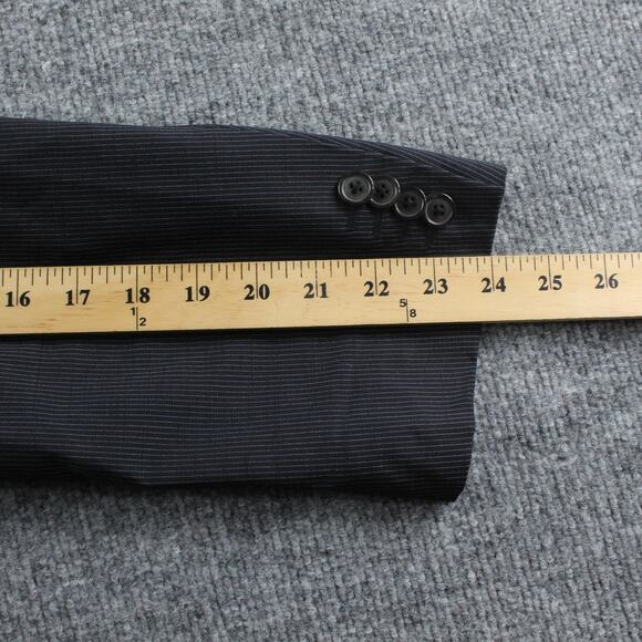 Carolina Herrera Suit Mens 41 Blue Pinstripe Wool Mohair 2 Piece Blazer Pants - Picture 8 of 16